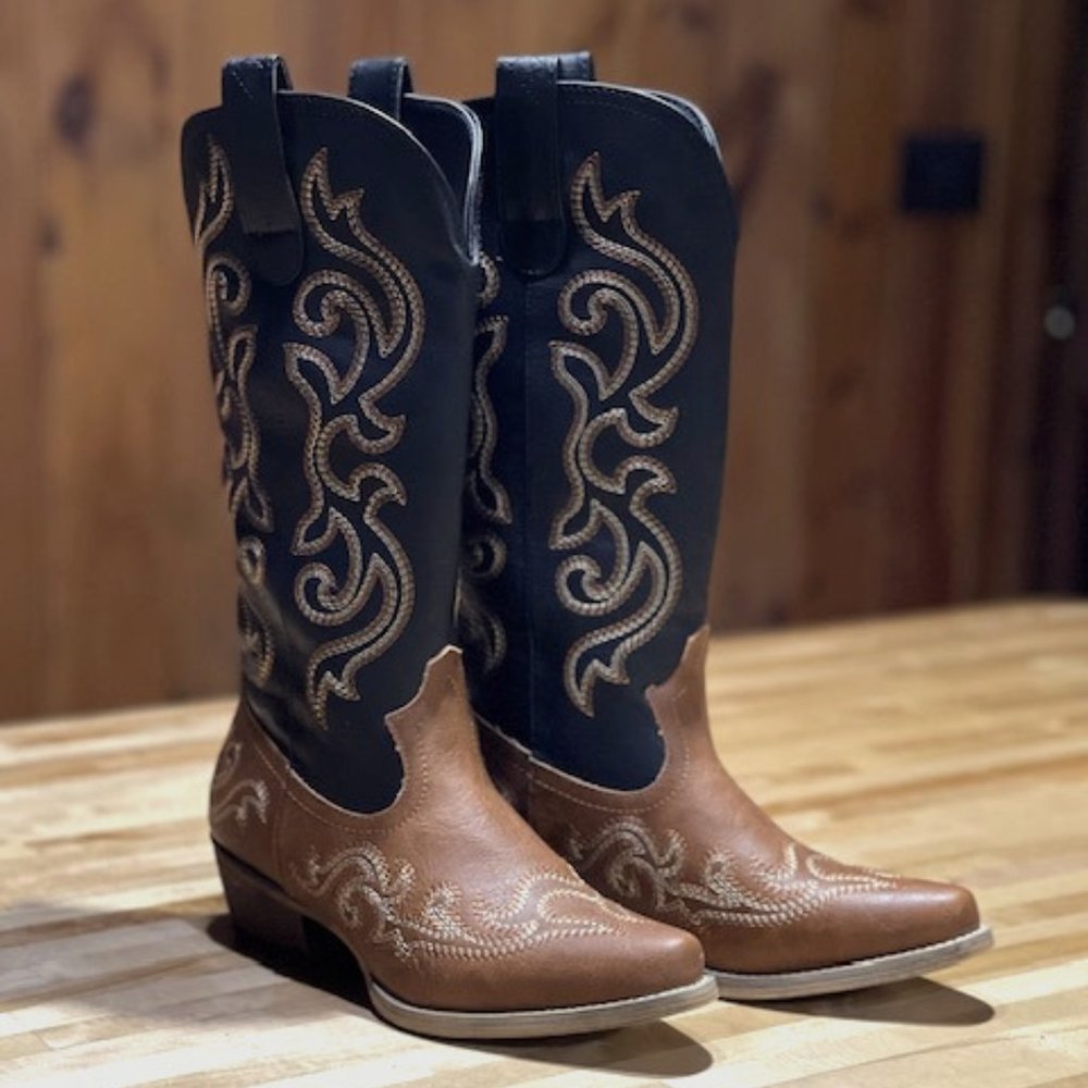 HISEA Rollda Cowboy Boots for Women Western Cowgirl Boots with Chunky Heel Ladie